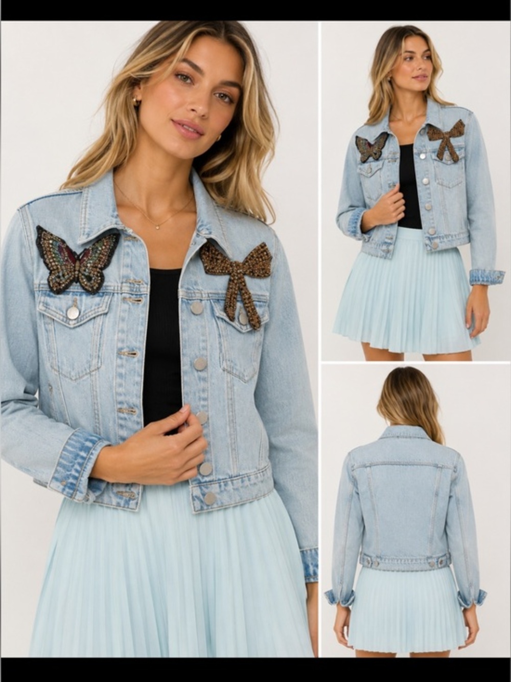 Rae Maje Embellished Denim coquette butterfly Jacket – Size 36 (Small)